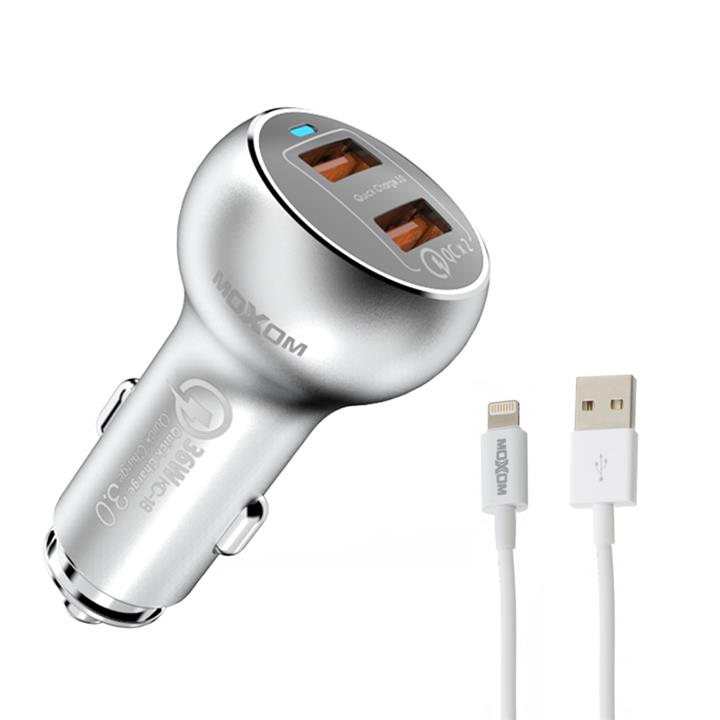 شارژر فندکی موکسوم مدل kc-13 به همراه کابل لایتنینگ moxom KC-13 Car Charger With Lightning cable